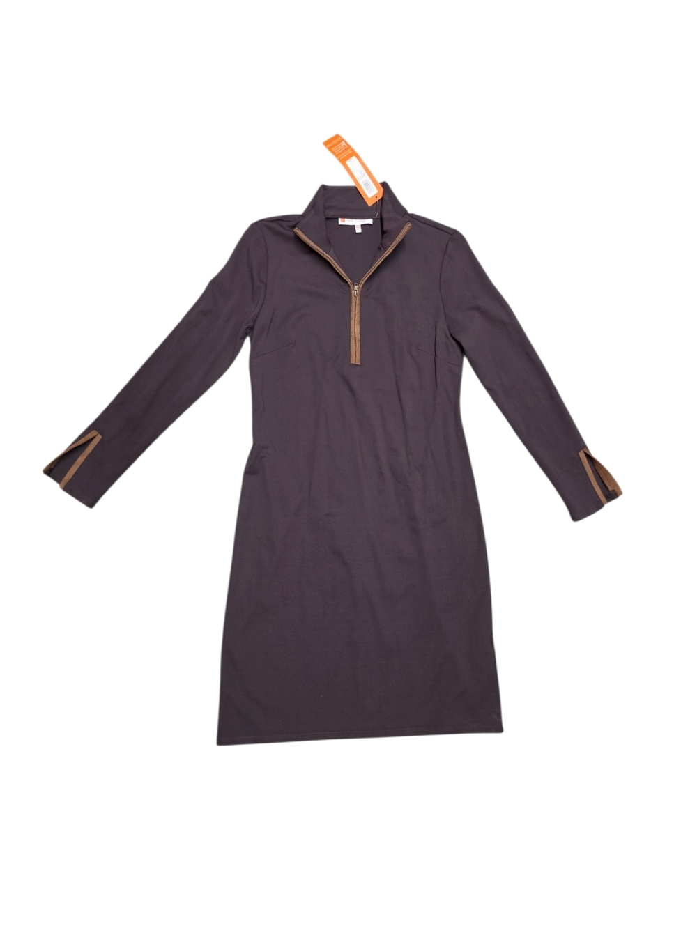 Jude Connally Long-Sleeve Zip Dress in Dark Brown with Tan Trim